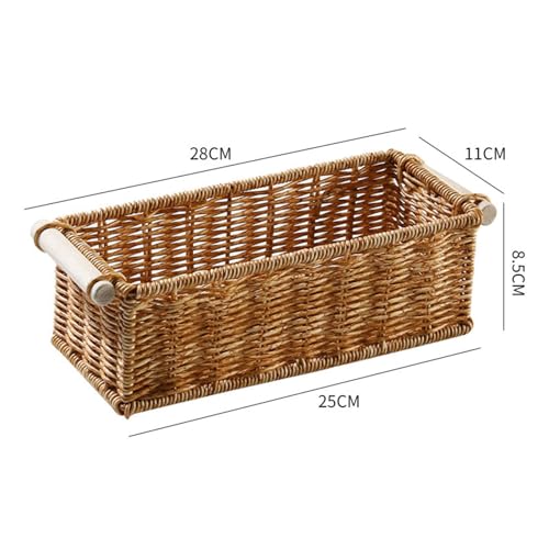 Generic Imitation Rattan Storage Basket,Rattan Bathroom Vanity Trays, Long Narrow Woven Baskets Multipurpose for Bedroom Bar Kitchen, M, Optional