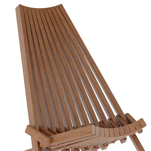 Flash Furniture Delia Commercial Indoor/Outdoor Wood Folding Chair, Low Profile Lounge for Patio, Porch, or Garden, Versatile Weather-Resistant Acacia Wood, Brown