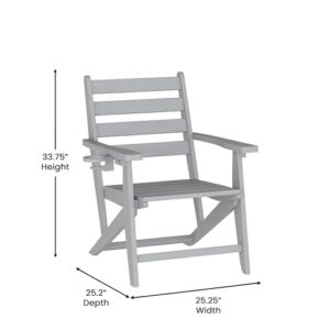 Flash Furniture Tolleson Adirondack Dining Chair with Cup Holder, Commercial Weather Resistant Recycled HDPE Adirondack Chair, Fold Out Cupholder, Gray