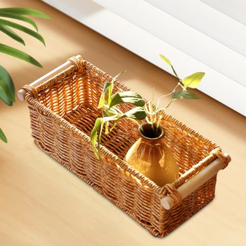 Generic Imitation Rattan Storage Basket,Rattan Bathroom Vanity Trays, Long Narrow Woven Baskets Multipurpose for Bedroom Bar Kitchen, M, Optional