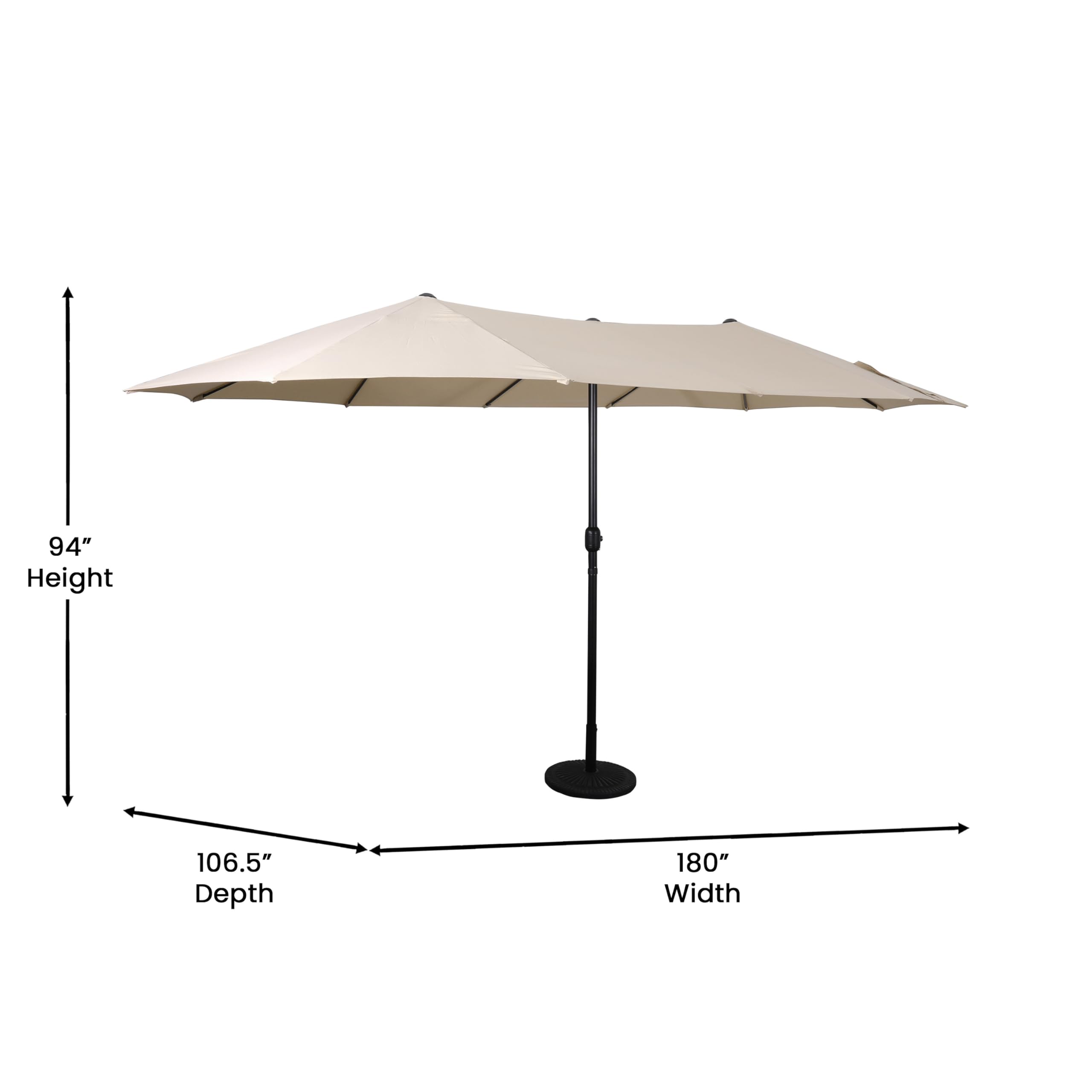 Flash Furniture Elizabeth Triple Head Patio Umbrella, Commercial Grade Umbrella with Easy Lift Crank Function, Water and Weather Resistant, 15 FT, Tan