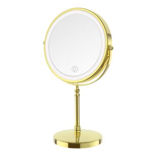 deiovwxs lighted makeup mirror, 8" rechargeable double sided magnifying mirror with 3 colors, 360° rotation vanity mirror, brightness adjustable magnification light up mirror