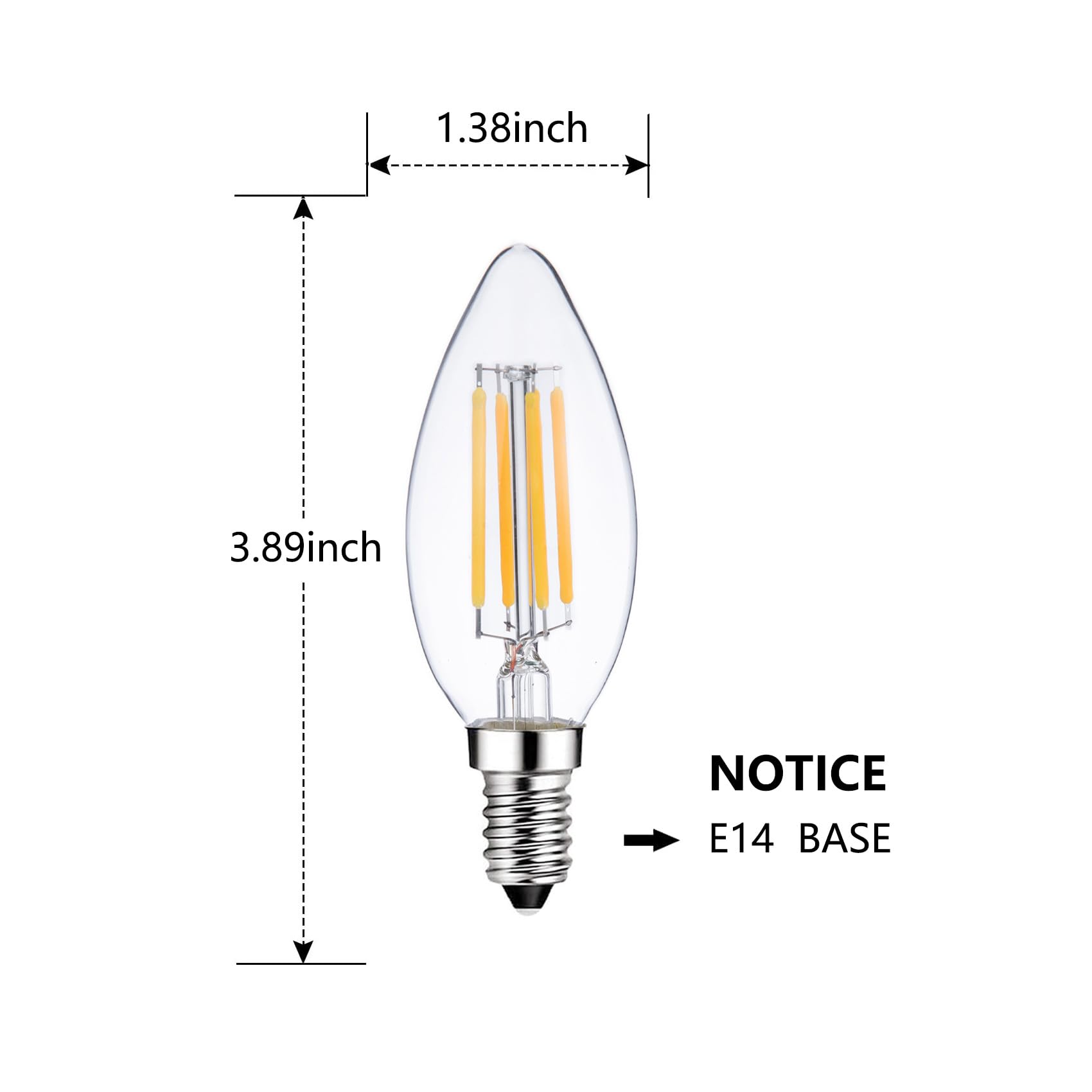 Sunaiony E14 Light Bulb 40 Watt Equivalent Dimmable Candle Bulb 2700K Warm White, Candelabra LED E14 European Light Bulbs, 6 Pack