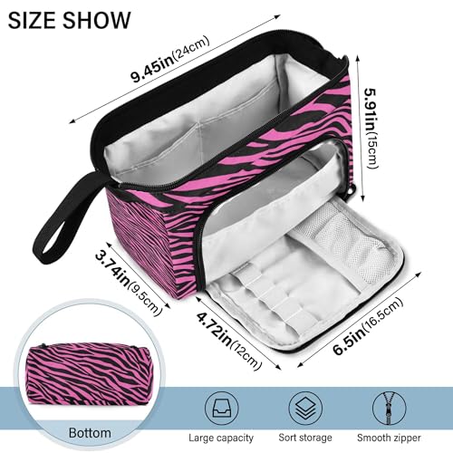 Fisyme Pink Zebra Print Pencil Case Large Capacity Pencil Pouch Pen Bags Box Big Makeup Pencil Case Organizer