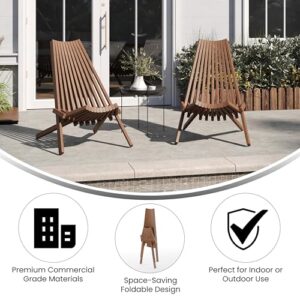 Flash Furniture Delia Commercial Indoor/Outdoor Wood Folding Chair, Low Profile Lounge for Patio, Porch, or Garden, Versatile Weather-Resistant Acacia Wood, Brown