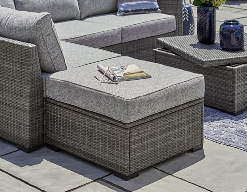 Signature Design by Ashley Petal Road Casual Weather Resistant Cushioned Outdoor Loveseat Sectional/Ottoman/Table Set with 2 Throw Pillows, Set of 4, Gray