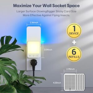 Fruit Fly Traps for Indoors, 2 in 1 Plug in Flying Insect Trap with LED Night Light and UV Attractant, Fly Traps Indoor for Home Fruit Fly Killer (1 Device & 6 Glue Cards) WH