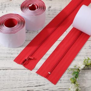 4pcs Dust Barrier Zipper, 7ft x 3in Self-Adhesive Tarp Double Zipper Instant Door Dust Protection with Plastic Sheeting Cutter Construction Plastic Zip Wall Accessories (Red)