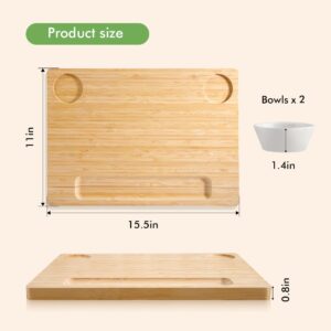 Bamboo Cheese Boards Cutting Boards, HALE OTEIR Double Sided Steak Serving Board Cheese Board & Cutting Board with 2 Bowls, Charcuterie Board for Kitchen Counter Meat - Housewarming Gift