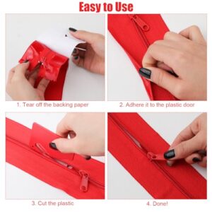 4pcs Dust Barrier Zipper, 7ft x 3in Self-Adhesive Tarp Double Zipper Instant Door Dust Protection with Plastic Sheeting Cutter Construction Plastic Zip Wall Accessories (Red)