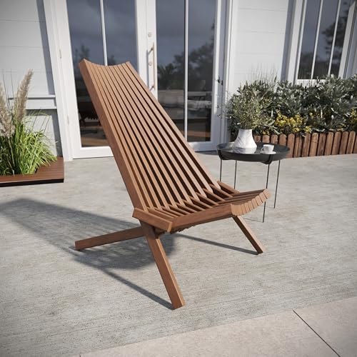 Flash Furniture Delia Commercial Indoor/Outdoor Wood Folding Chair, Low Profile Lounge for Patio, Porch, or Garden, Versatile Weather-Resistant Acacia Wood, Brown