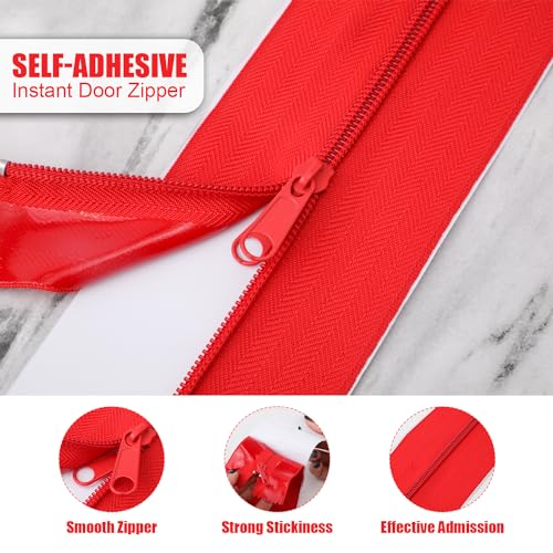 4pcs Dust Barrier Zipper, 7ft x 3in Self-Adhesive Tarp Double Zipper Instant Door Dust Protection with Plastic Sheeting Cutter Construction Plastic Zip Wall Accessories (Red)