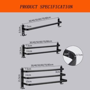 Towel Rails Wall Mounted with 2 Hooks Space Aluminum Towel Rack Bathroom,Drilling and No Drilling Towel Holder for Bathroom Hotel Kitchen Black 3 Layer 80cm