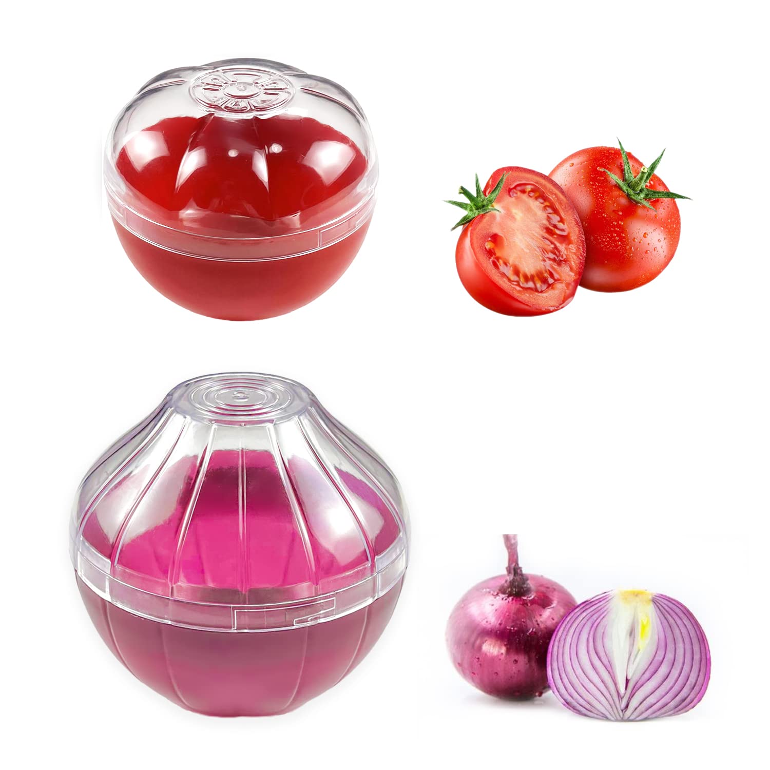 Magicaleast 2PCS Fruit and Vegetable Shaped Savers Onion and Tomato Storage Containers for Fridge Vegetable Crisper Makes Food Stays Fresh Longer