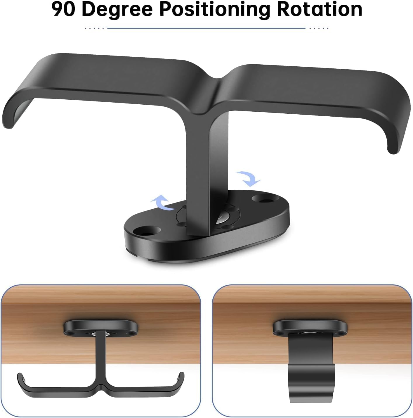 aceyoon Headphone Stand Hanger Under Desk Designed Aluminum Headphone Holder Hook 90° Rotatable Headsets Adhesive & Screws Universal Compatible with PC Gaming DJ Headsets