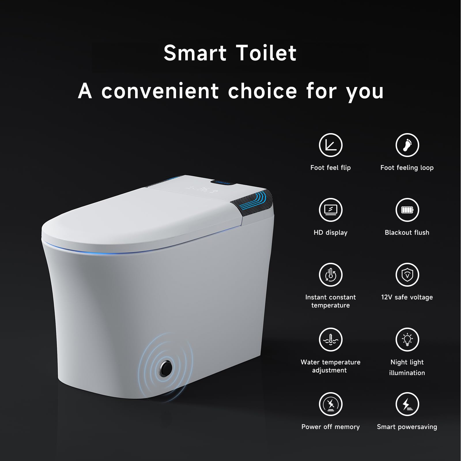 Tankless Smart Toilet with Bidet Built In, One Piece Bidet Toilet Warm Water Sprayer and Dryer - Auto Flush, Auto Open & Close, Heated Seat, LED Display- Remote Control