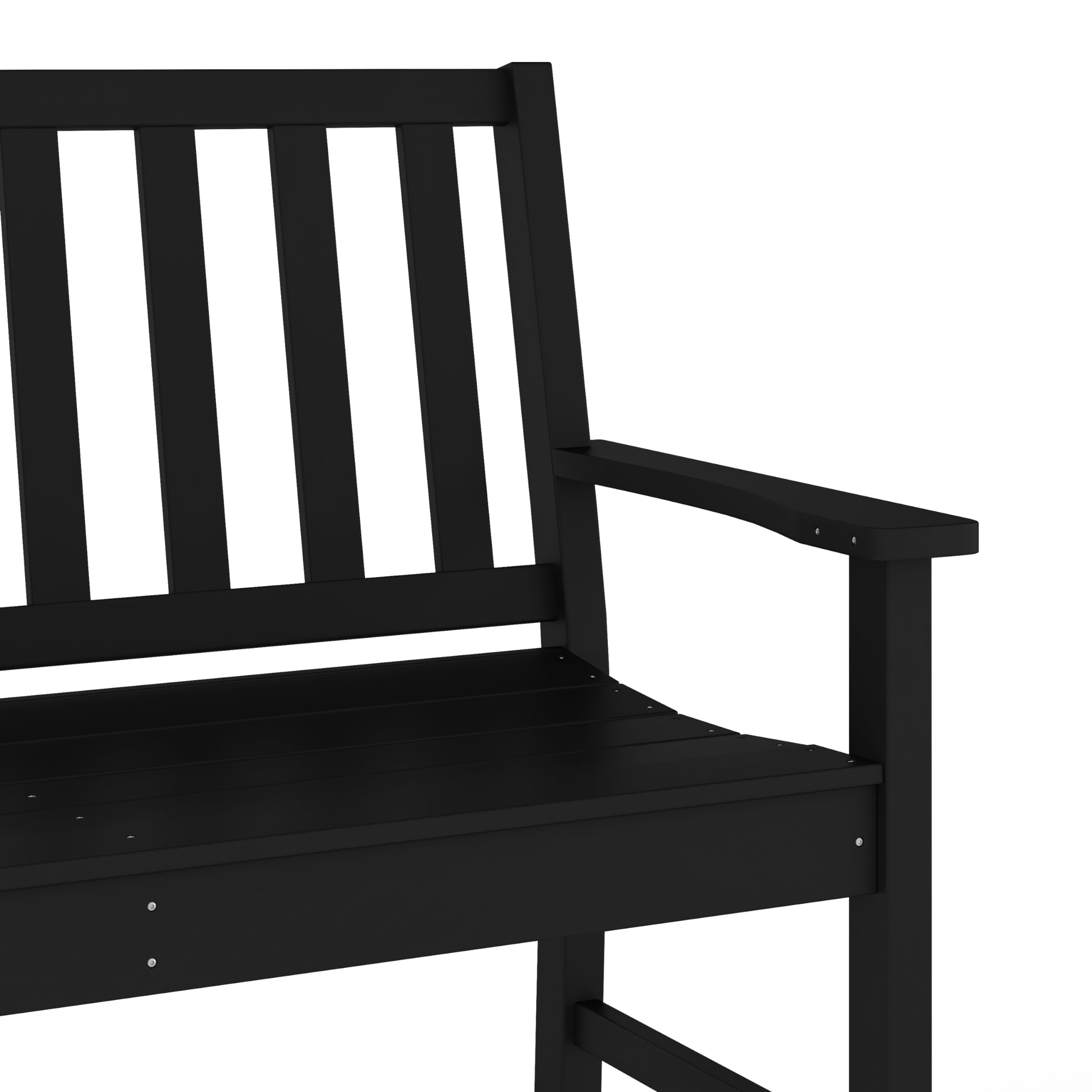 Flash Furniture Ellsworth Indoor-Outdoor Bench with Arms, Commercial Grade All Weather Recycled HDPE, Contoured Seat, UV Fade Resistant, 50", Black