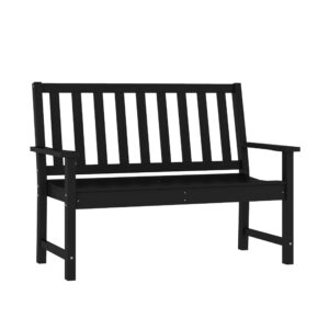 Flash Furniture Ellsworth Indoor-Outdoor Bench with Arms, Commercial Grade All Weather Recycled HDPE, Contoured Seat, UV Fade Resistant, 50", Black