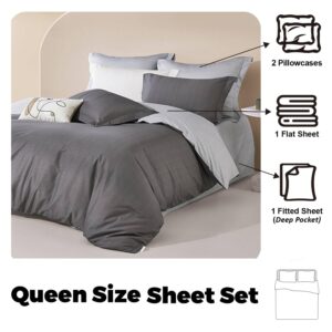 4Pcs Preppy Bedding Sheets & Pillowcases Sets, Cotton Bed Sheets and Pillow Covers and Duvet Cover, Soft Bed Set, Bedding Sets & Collections, Bedsheets for Women, Men, Teen Girl Boys CD3-6112-2