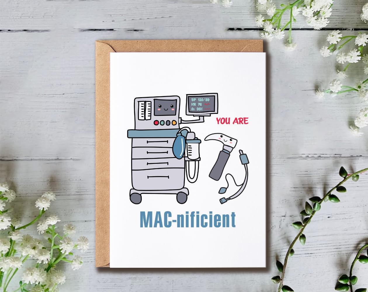 MHSDesigns You Are Mac-nificient Card - Greeting Card For Doctor - Thank You Card - Cute Therapist Card - Respiratory Card, White