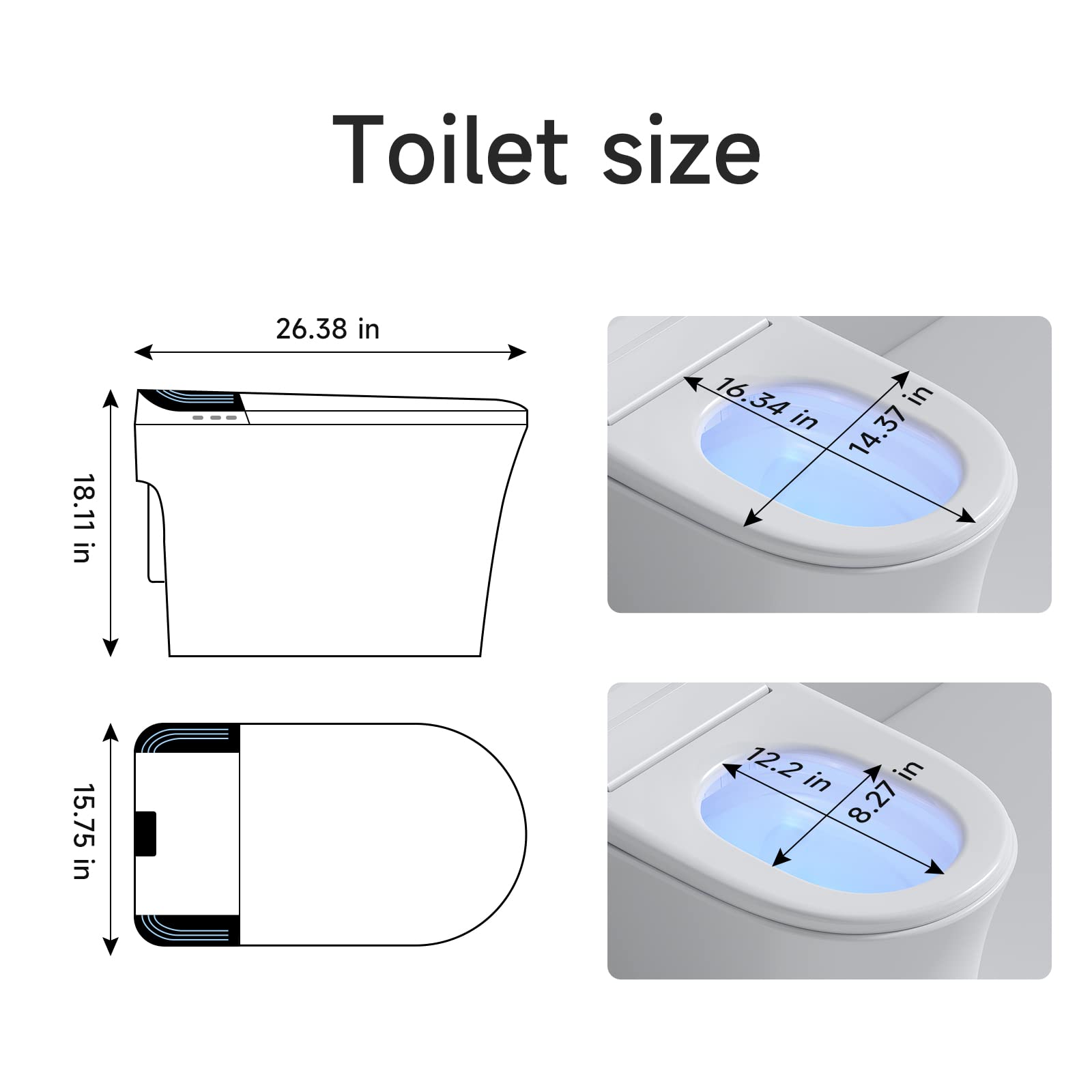 Tankless Smart Toilet with Bidet Built In, One Piece Bidet Toilet Warm Water Sprayer and Dryer - Auto Flush, Auto Open & Close, Heated Seat, LED Display- Remote Control