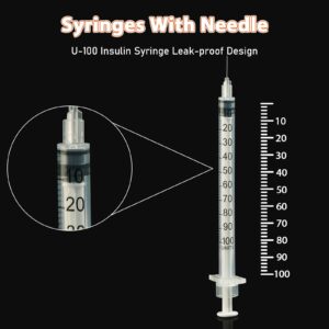 SHAOTONG 1ml Syringes with Needle, U-100 1cc Syringe 30G 5/16 Inch Needle, Sterile Individually Wrapped Box of 100