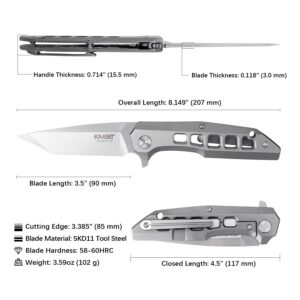 kaimeisite Pocket Knife, 3.5" Pocket Knife for Men, Pocket Knife Set, Knives for Men Tactical Knife, Edc Knife, Folding Knife,Titanium Alloy & SKD11 Steel, Frame Lock, White