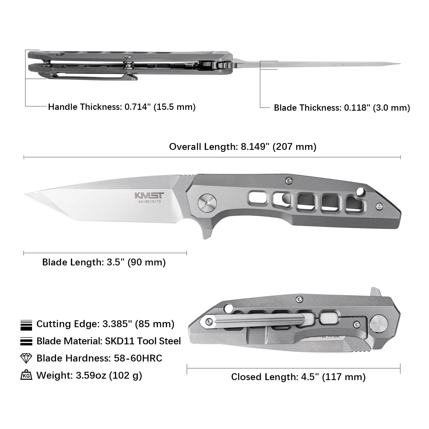 kaimeisite Pocket Knife, 3.5" Pocket Knife for Men, Pocket Knife Set, Knives for Men Tactical Knife, Edc Knife, Folding Knife,Titanium Alloy & SKD11 Steel, Frame Lock, White