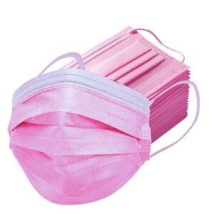 a-trend deals 50pcs pink disposable face masks, non-medical, 3 layer protection face masks for adult, teenager, seniors (50, pink)