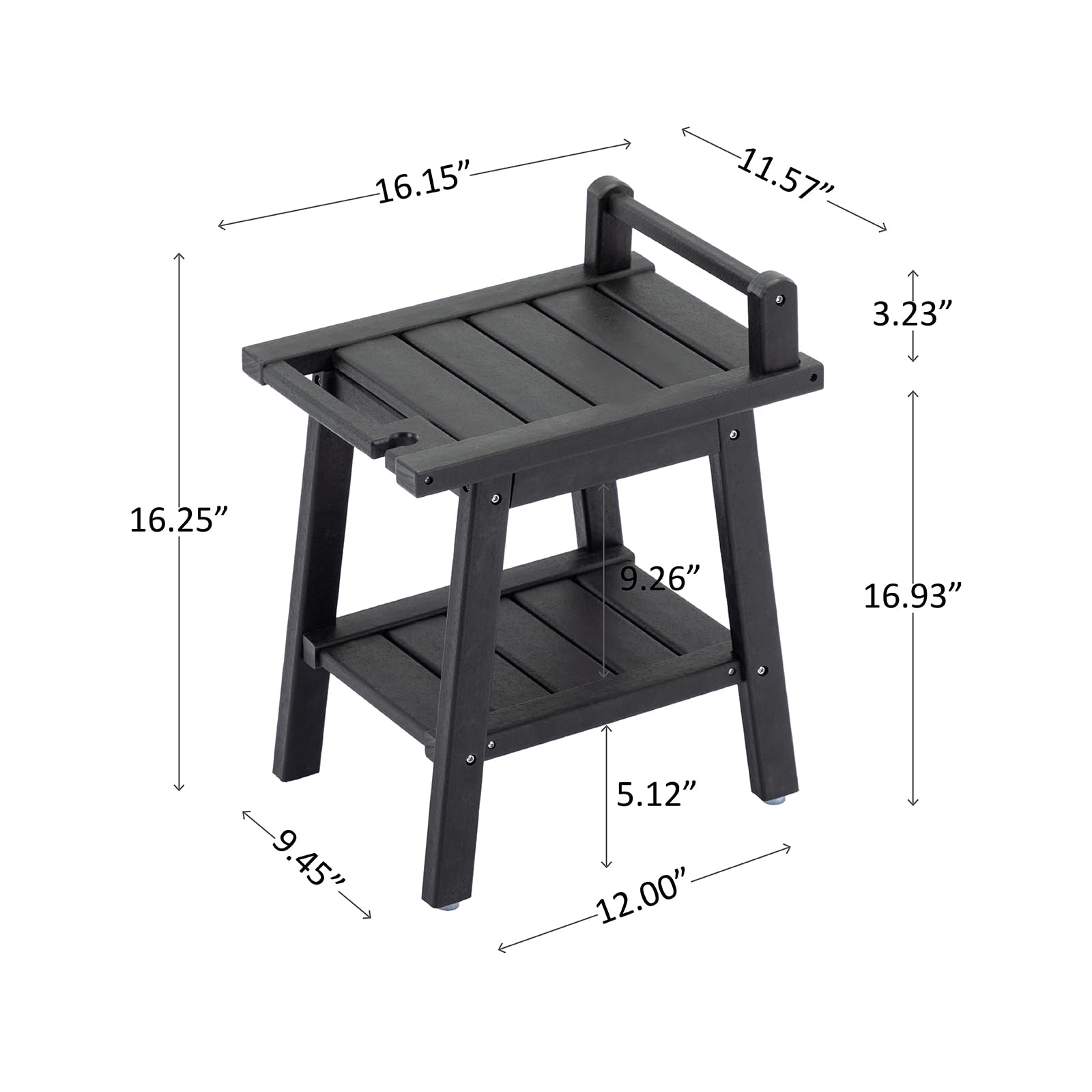 HDPE Shower Bench Seat 2-Tier Shower Stool Chair with Handle Shower Head Holder Storage Shelf Waterproof for Inside Shower Legs Shaving Spa Bathroom Indoor Outdoor Senior Adults Disabled Women 16 Inch