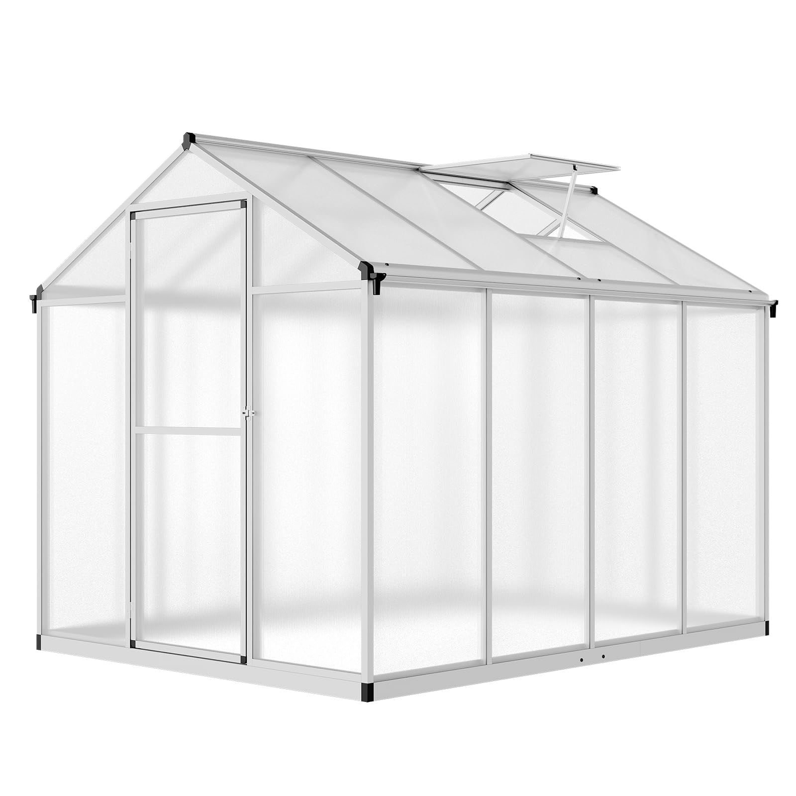 6x8 FT Greenhouse for Outdoors, Polycarbonate Greenhouse with Quick Setup Structure and Roof Vent, Aluminum Large Walk-in Greenhouse for Outside Garden Backyard, Silver