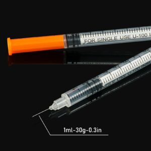 SHAOTONG 1ml Syringes with Needle, U-100 1cc Syringe 30G 5/16 Inch Needle, Sterile Individually Wrapped Box of 100