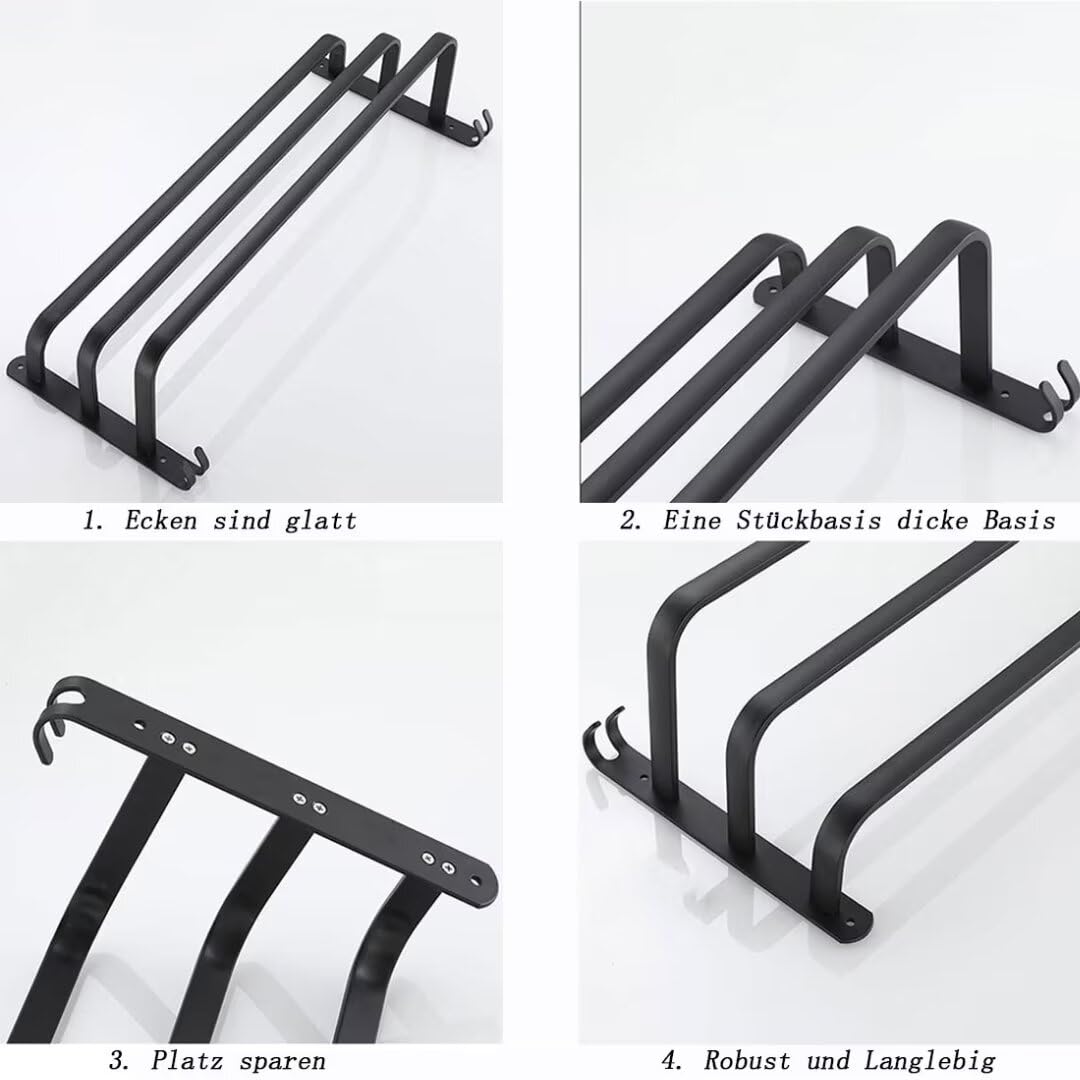 Towel Rails Wall Mounted with 2 Hooks Space Aluminum Towel Rack Bathroom,Drilling and No Drilling Towel Holder for Bathroom Hotel Kitchen Black 3 Layer 80cm