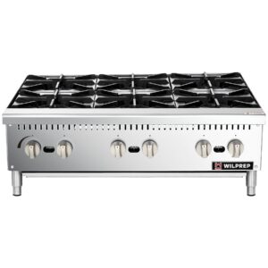 WILPREP Countertop Gas Range, 6 Burner Commercial Hot Plate with Total 150000 BTU, 36" Natural Gas Range with Propane Conversion Kit Grates, Stainless Steel Gas Stove for Restaurant Kitchen