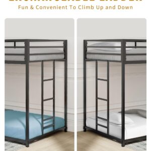 Twin Over Twin Bunk Bed - LifeSky Metal Low Profile Bunkbed with Side Ladder Black