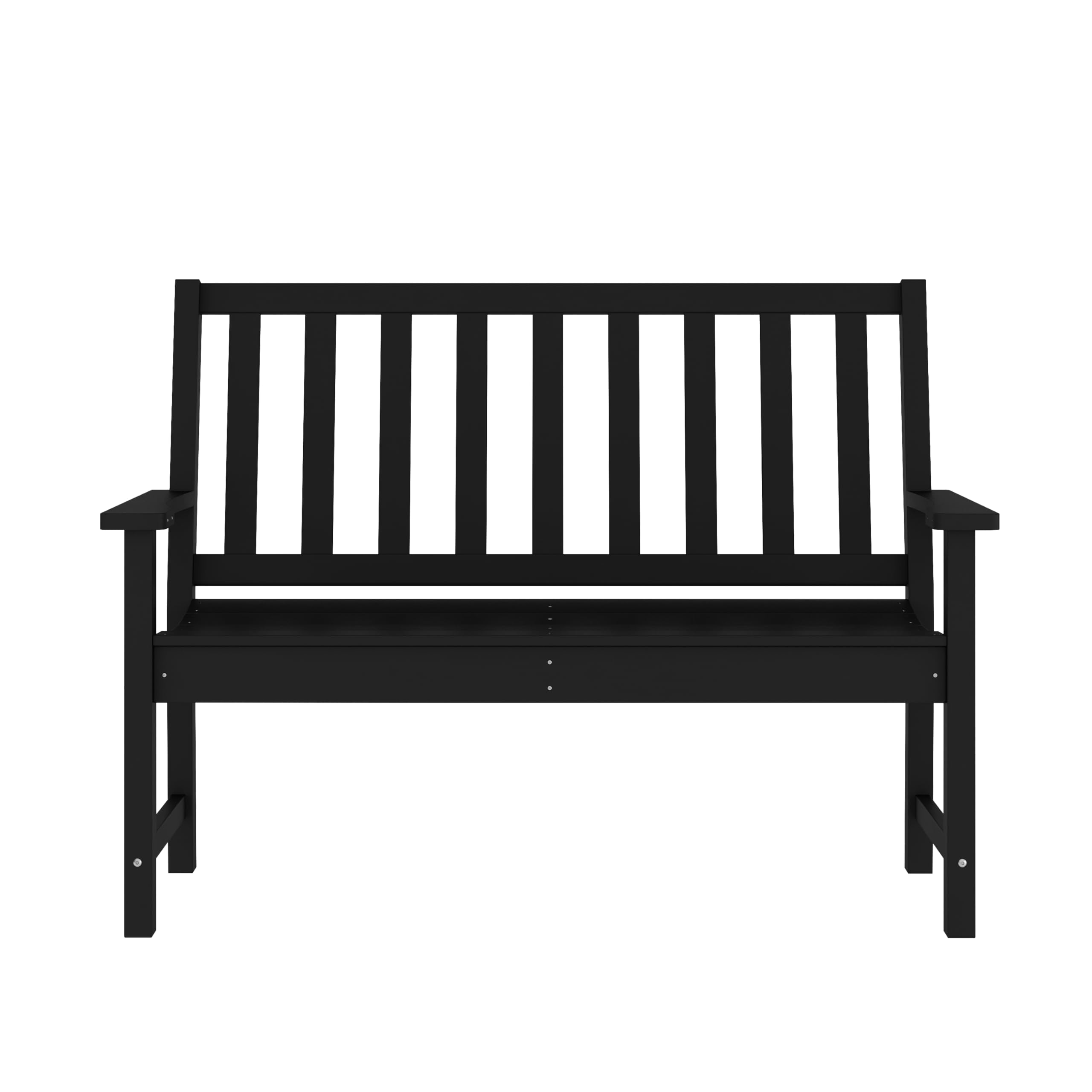 Flash Furniture Ellsworth Indoor-Outdoor Bench with Arms, Commercial Grade All Weather Recycled HDPE, Contoured Seat, UV Fade Resistant, 50", Black