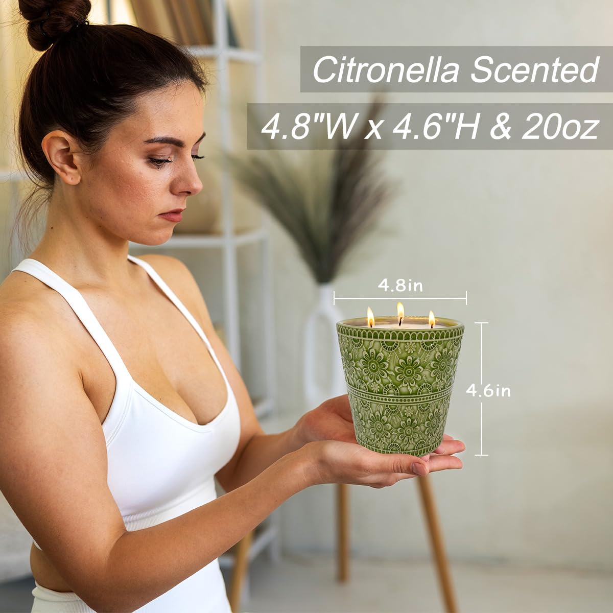 Outdoor Citronella Candle, Decorative Delicate Porcelain Candle Made with Natural Citronella Oil and Natural Soy Wax, Non-Toxic Smokeless Candle for Indoor, Patio, Backyard, Outdoor, Camping