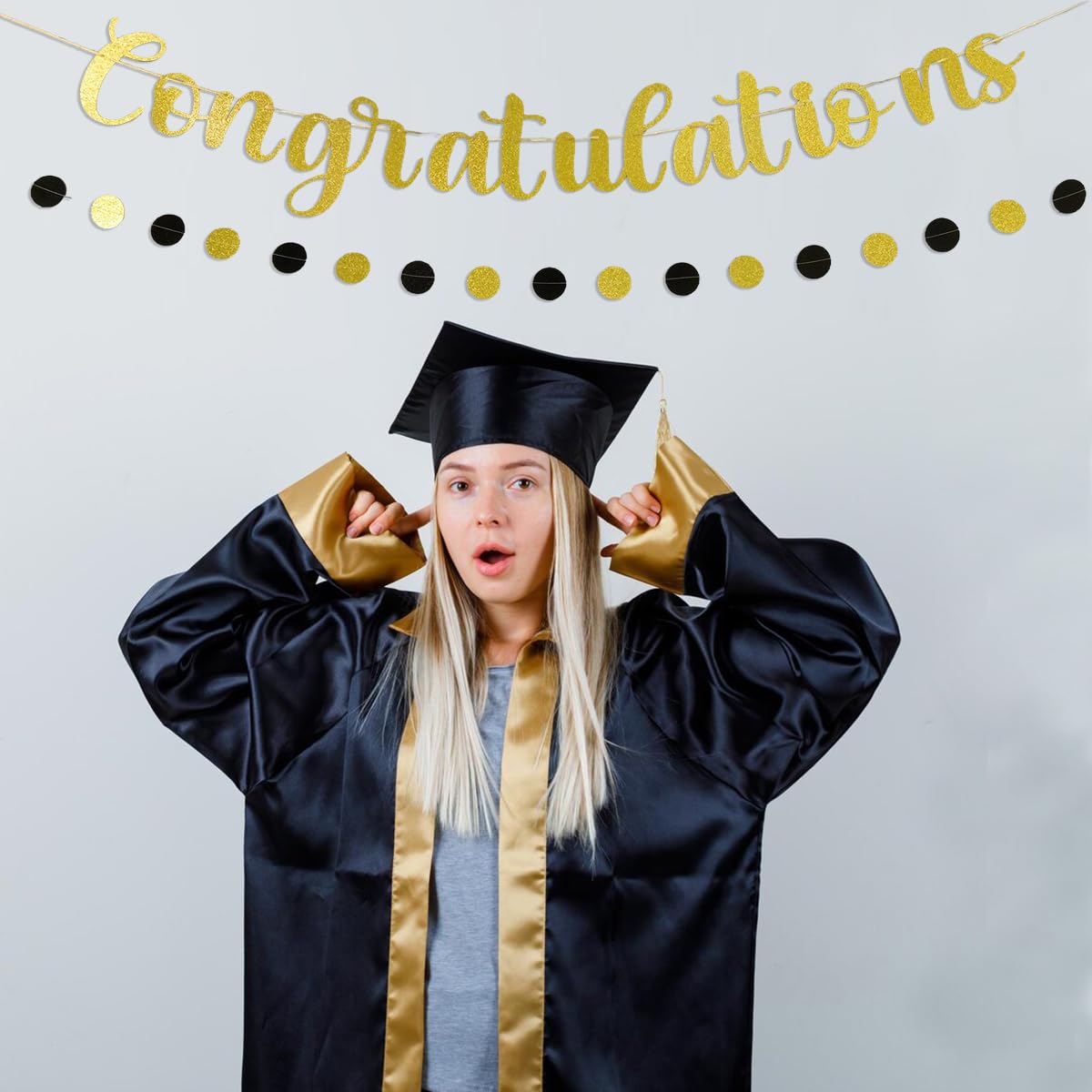 Congratulations Banner Gold Glitter Congrats Banner Pre-Strung Graduation Banner Congrats Sign Graduation Garland for Congratulations Decorations Promotion Decorations Celebration Decorations