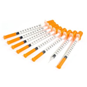 shaotong 1ml syringes with needle, u-100 1cc syringe 30g 5/16 inch needle, sterile individually wrapped box of 100