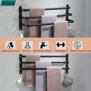 Towel Rails Wall Mounted with 2 Hooks Space Aluminum Towel Rack Bathroom,Drilling and No Drilling Towel Holder for Bathroom Hotel Kitchen Black 3 Layer 80cm