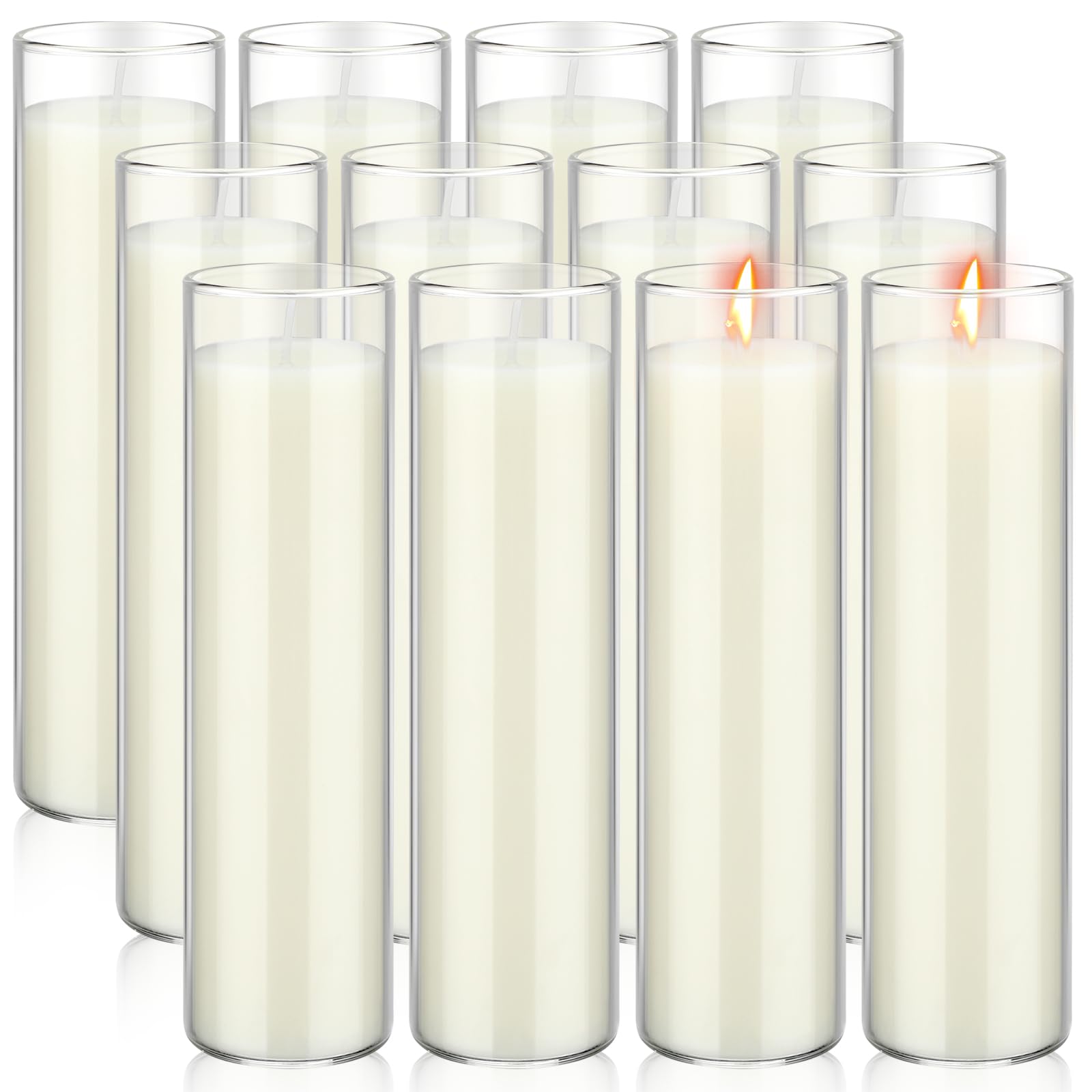 FoldTier 12 Pcs White Devotional Candles in Glass 2 x 8 Inches Catholic Candles Soy Wax Votive Prayer Candles Long Burning Religious Candles for Christmas Sanctuary Vigils Blessing Church Meditation