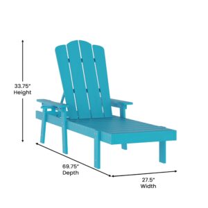 Flash Furniture Sonora Adjustable Adirondack Lounger with Cup Holder, Commercial Grade All-Weather-Weather Indoor/Outdoor Recycled HDPE Lounge Chair, Blue