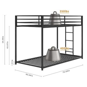 Twin Over Twin Bunk Bed - LifeSky Metal Low Profile Bunkbed with Side Ladder Black