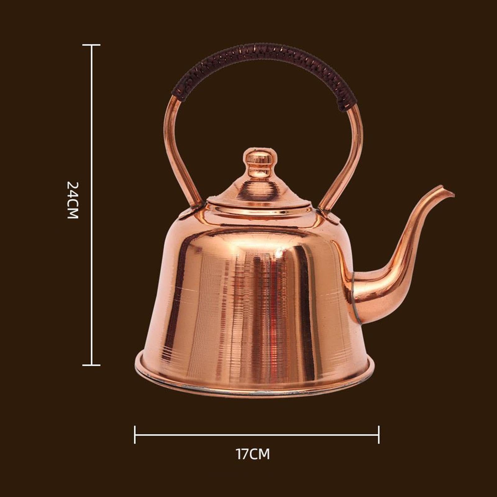 Fenteer Elegant Copper Tea Kettle with Ergonomic Handle, Pure Copper Teapot for Water Tea Coffee Fast Boiling, Large capacity Tea Kettle for Home Office Outdoor Gas and Induction Stovetop, 2L