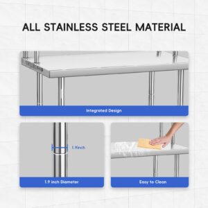 36 x 24 Inches Stainless Steel Work Table with Overshelves, NSF Heavy Duty Commercial Food Prep Worktable with Adjustable Shelf & Hooks for Kitchen Prep Work