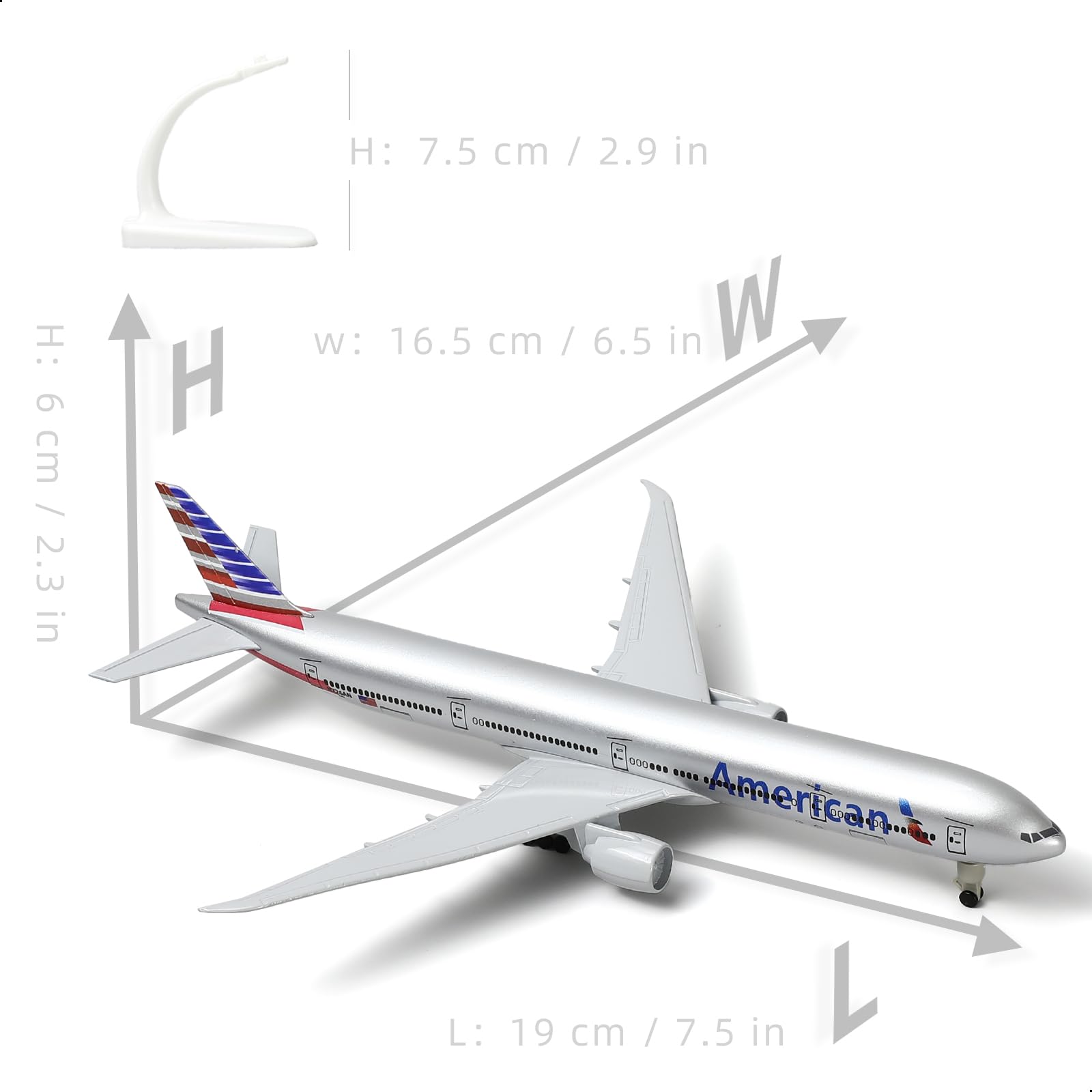 QIYUMOKE Boeing 777 AA Airlines 1/300 Diecast Metal Airplane Model 777 Airplane Model for Adult with Stand (8.3 inches Long) Aviation Enthusiasts Gifts, Desktop Display Decorations