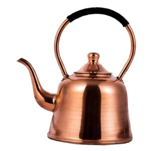 Fenteer Elegant Copper Tea Kettle with Ergonomic Handle, Pure Copper Teapot for Water Tea Coffee Fast Boiling, Large capacity Tea Kettle for Home Office Outdoor Gas and Induction Stovetop, 2L