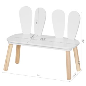 UTEX Kids Table and Chair Set, Toddler Table with Bunny Chair and Bench, 3 Pieces Wooden Children Table for Kids Room, Classroom, Nursery, White