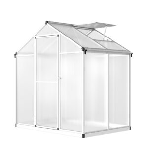 garvee 6x4 ft greenhouse for outdoors, polycarbonate greenhouse with quick setup structure and roof vent, aluminum large walk-in greenhouse for outside garden backyard, silver