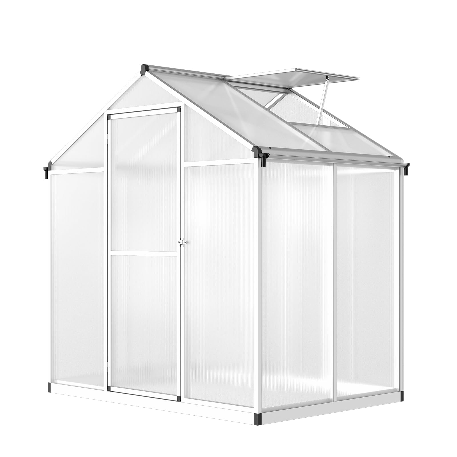 Garvee 6x4 FT Greenhouse for Outdoors, Polycarbonate Greenhouse with Quick Setup Structure and Roof Vent, Aluminum Large Walk-in Greenhouse for Outside Garden Backyard, Silver